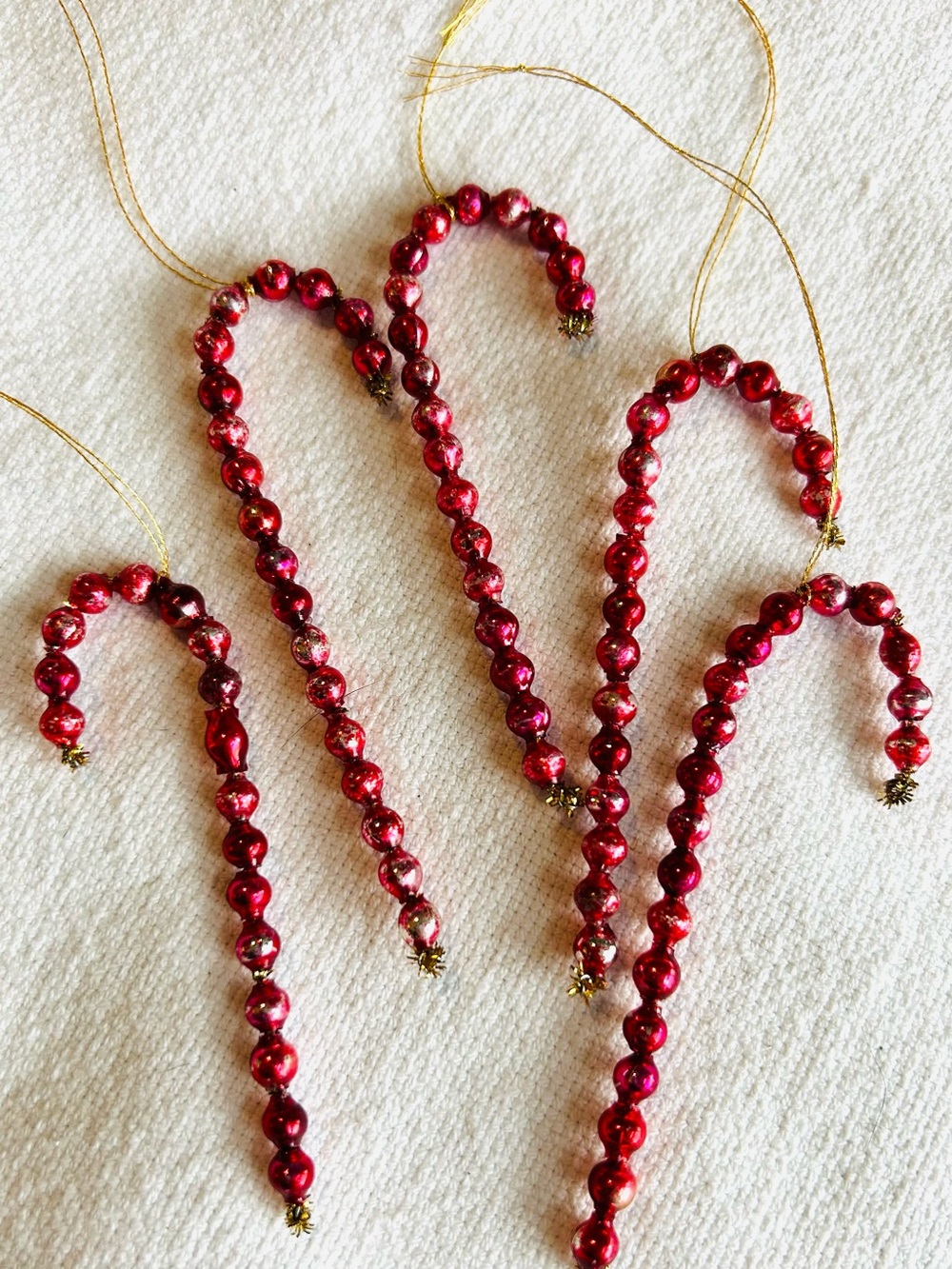 π Mini Vintage repurposed Mercury glass garland bead candy cane Christmas orni - Picture 2 of 6